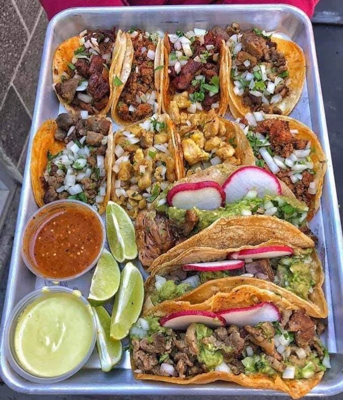 Catering tray of assorted street tacos
